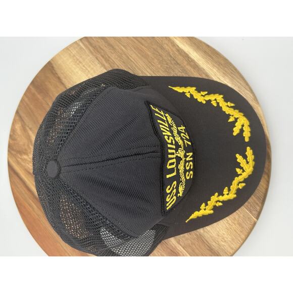 USS Louisville Hat Cap Snap Back Mesh Trucker Mens Navy USA Black Scrambled Eggs - Picture 6 of 11